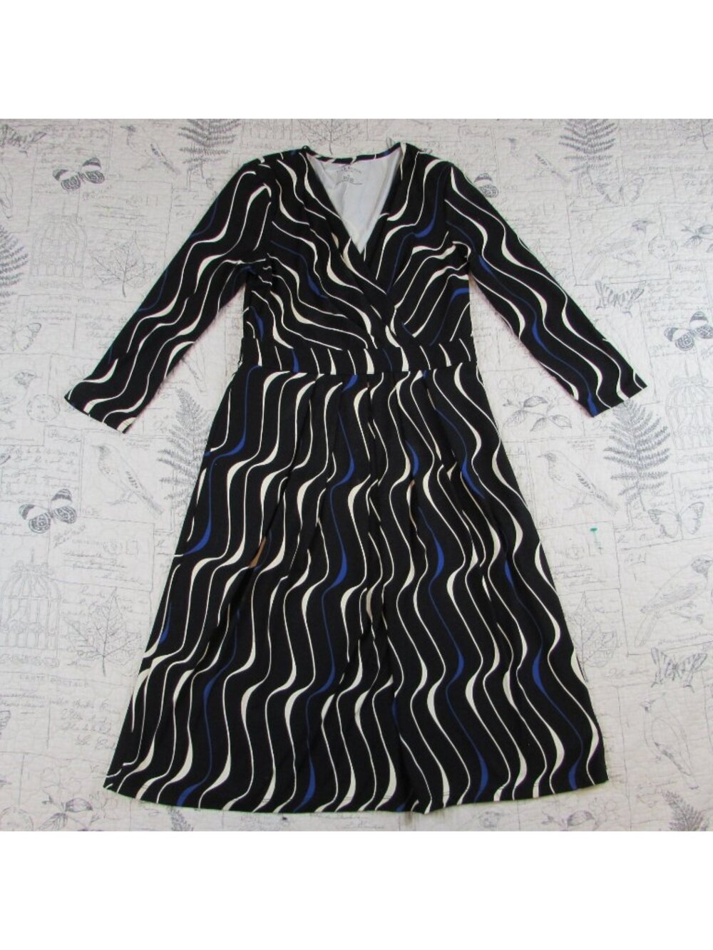 NEW Talbots Womens  Black Wavy Stripe faux wrap no iron carrer dress size 4 P